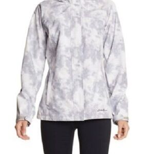 Eddie Bauer white & gray women hooded windbreaker jacket size small.